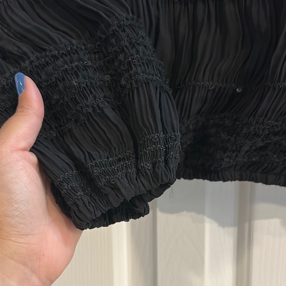 A. Calin by Flying Tomato Black Smocked Long Sleeve Sequence Details Women’s S - Picture 4 of 8